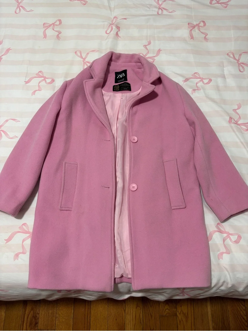 Girls Zara Pastel Pink Wool-Blend Pea Coat Size 13-14